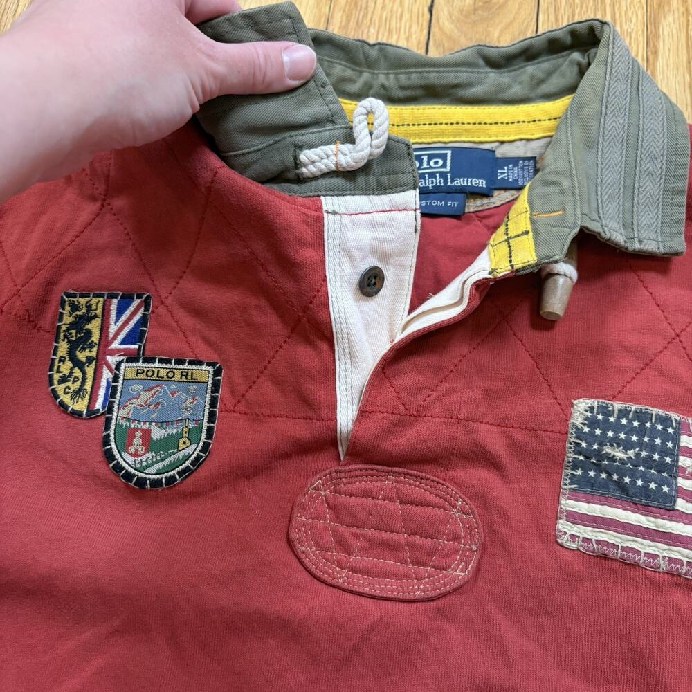 Polo Ralph Lauren XL Mountain Expedition Red Rugby Shirt Patches Flags Outdoor - Picture 7 of 16